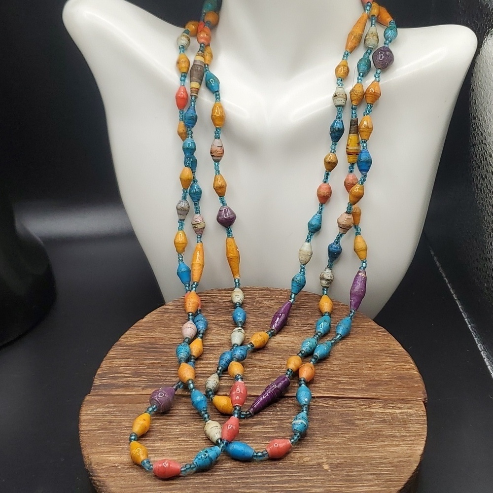 N2736 festive paper lantern necklace triple layer